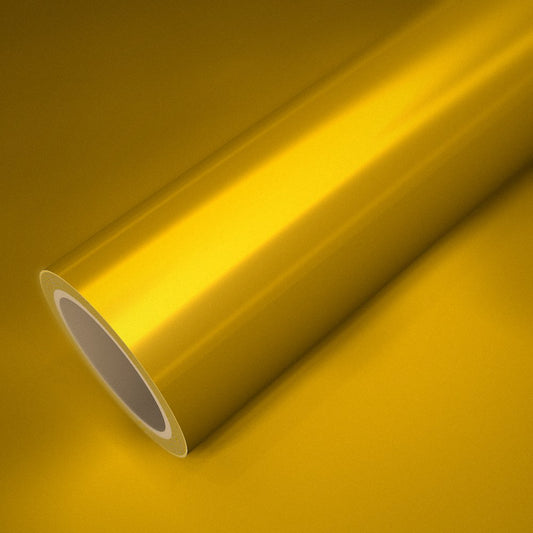 Rolle Folie ICR® Gelb Metallic Satin auf einem Bogen derselben Folie