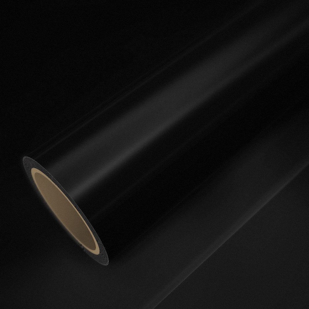 Rolle Folie Schwarz Glanz auf einem Bogen derselben Folie