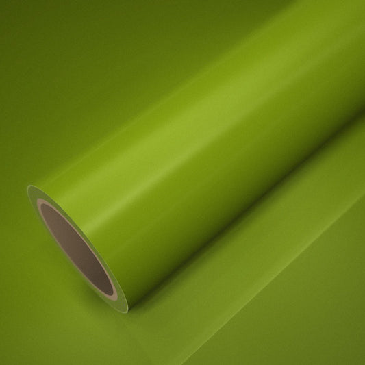 Rolle Folie ICR® Neon-Gelbgrün Glanz auf einem Bogen derselben Folie